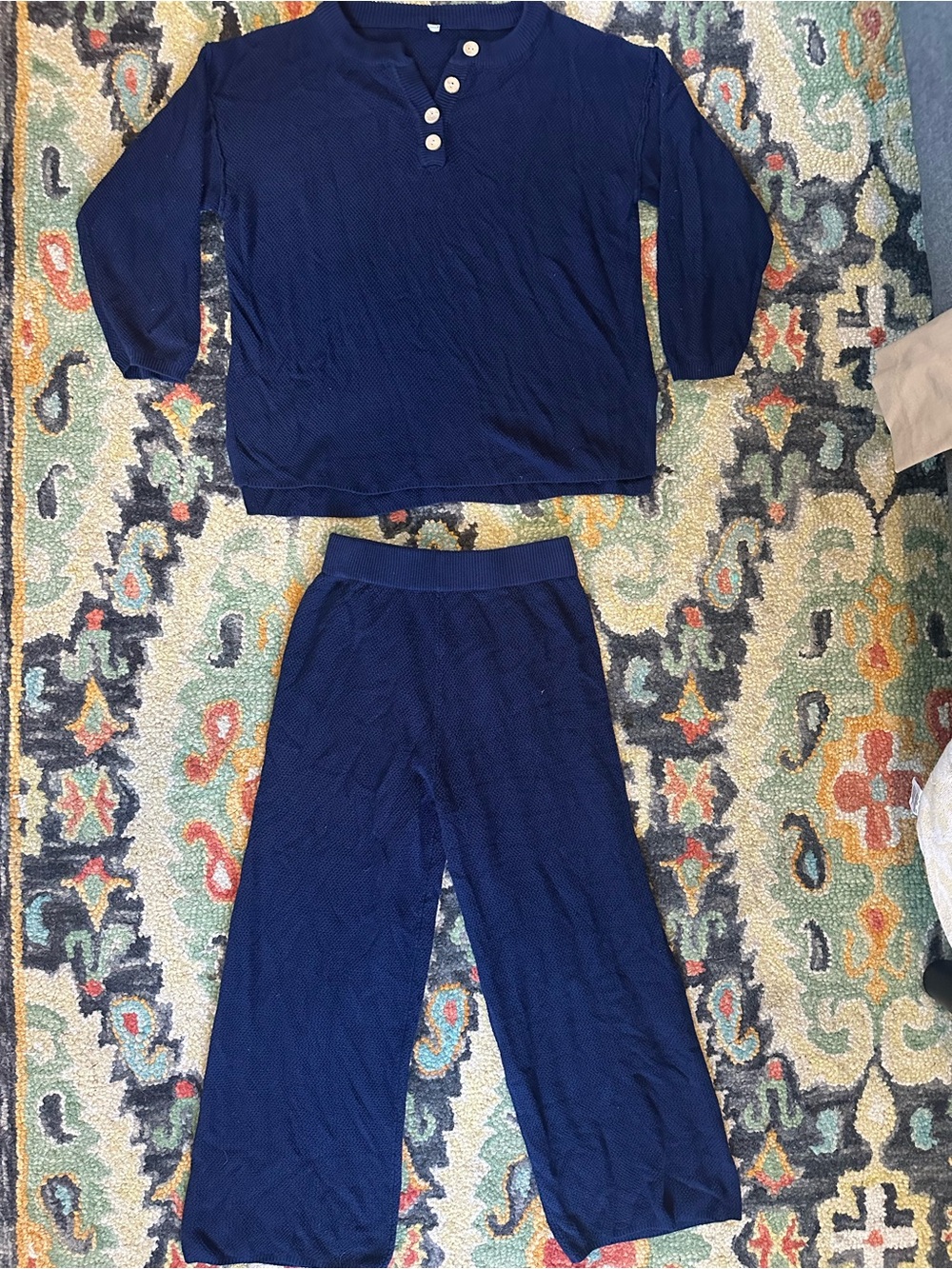 Women’s Navy Blue Pajama Set - Classic Two-Piece Sleepwear EUC
